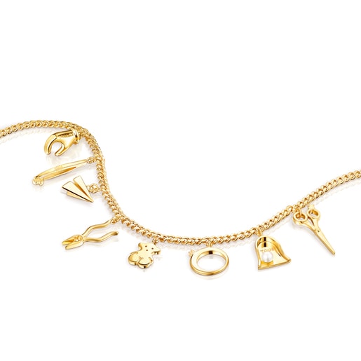 Колье с шармами Job из вермеля, топаза и жемчуга