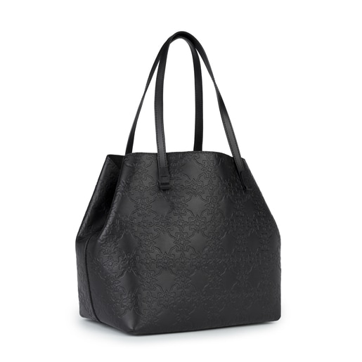 Extra large black colored Leather Mossaic Tote bag