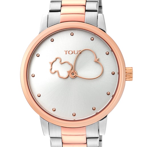 Relógio Bear Time bicolor em aço/IP rosado