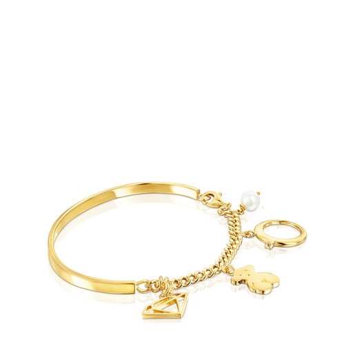 Pulsera Job charms con baño de oro 18 kt sobre plata, topacio y perla