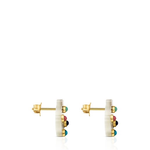Gold Super Power Earrings with Mother-of-pearl and Gemstones