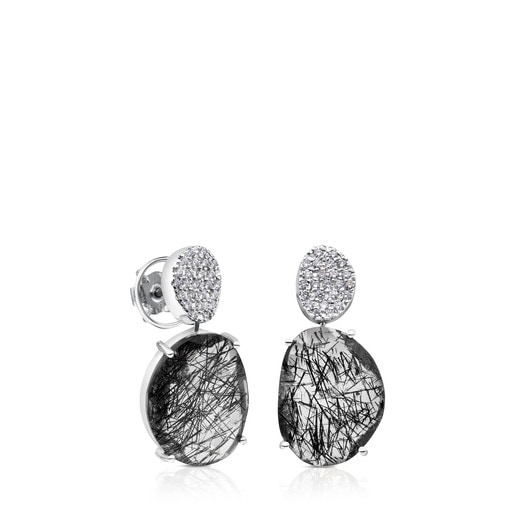 ATELIER Dramatic Jewelry Earrings in white Gold with Diamonds and tourmalinated Quartz