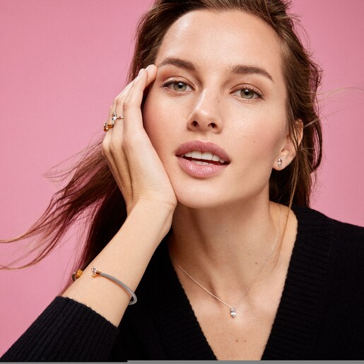 Anillo de acero y oro con topacio Eklat