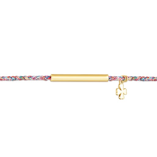 Pulsera trébol con baño de oro 18 kt sobre plata y hilo trenzado multicolor TOUS Good Vibes