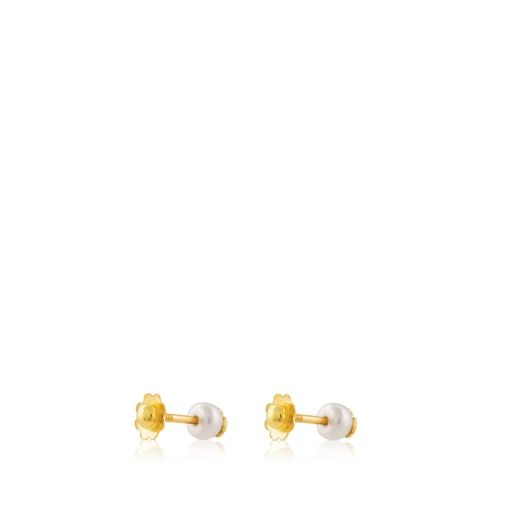 Pendientes con perla cultivada motivo oso de oro Baby TOUS