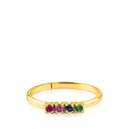 Gold Lio Ring with Ruby, pink & blue Sapphire, Amethyst and Tsavorite