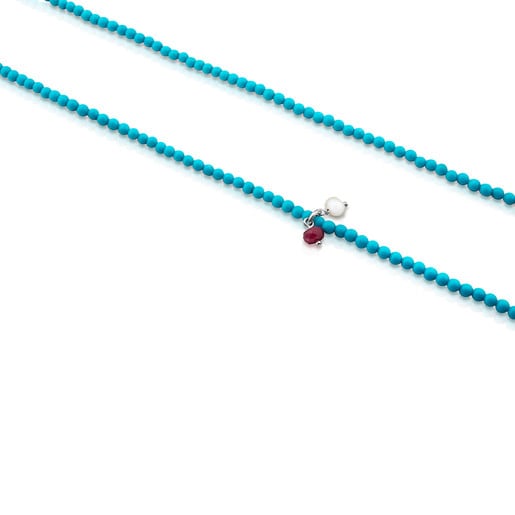 Halskette Camille aus Keramik und Silber mit Rubin und Perle 