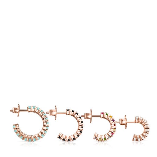 Pack of Straight Earrings in Rose Silver Vermeil with Gemstones
