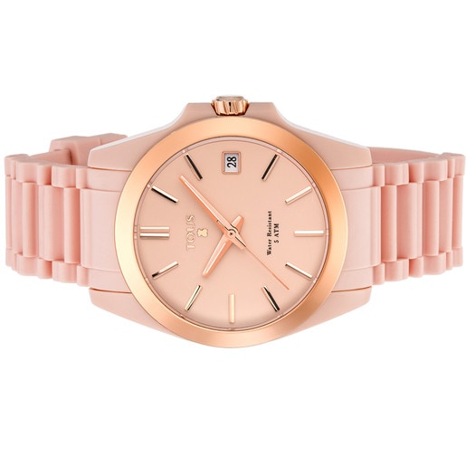 Rose IP Steel Drive Fun Watch with nude Silicone strap