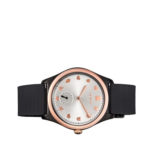 ホワイト & ブラック のシリコンストラップが付いたピンクのイオンプレーティングスティールとポリカーボネートの腕時計 Free Fresh