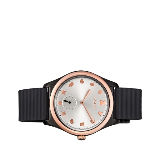 Montre Free Fresh en acier IP rosé et polycarbonate avec bracelet en silicone noir