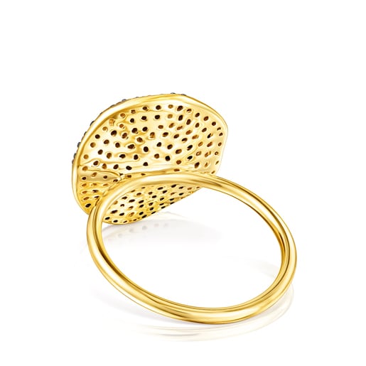 Large Silver Vermeil Nenufar Ring with Diamonds