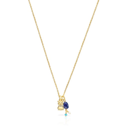 Silver Vermeil TOUS Good Vibes owl Necklace with Gemstones