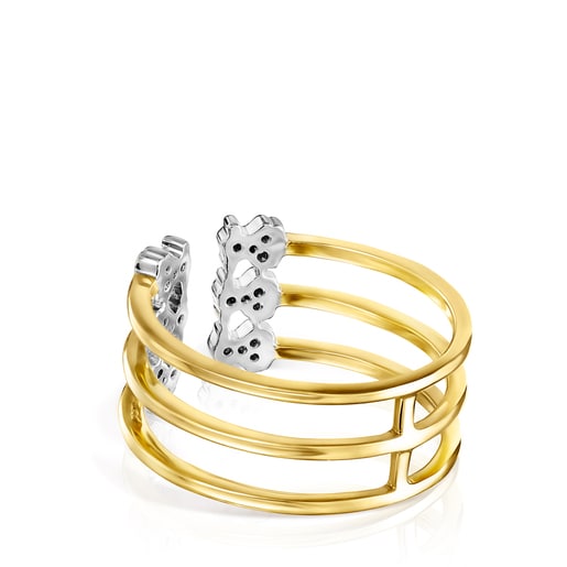 Gold Les Classiques open Ring with six Diamonds Bear motifs