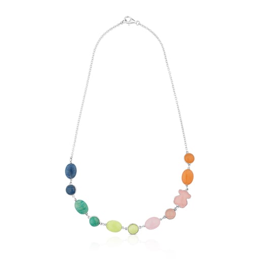 Silver New Color Necklace with Gemstones