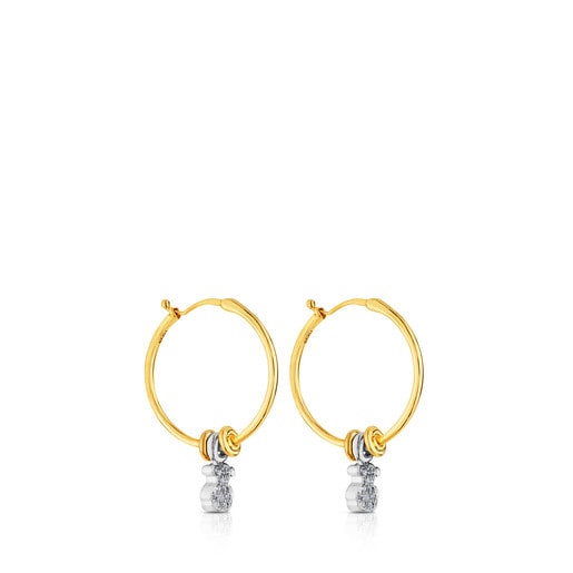 Yellow and White Gold Mini Dolls Earrings with Diamond