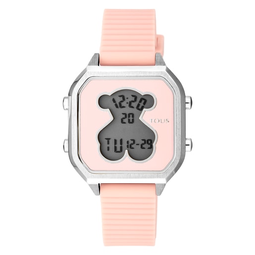 Prever Doncella web Reloj digital D-Bear Teen de acero con correa de silicona rosa | TOUS