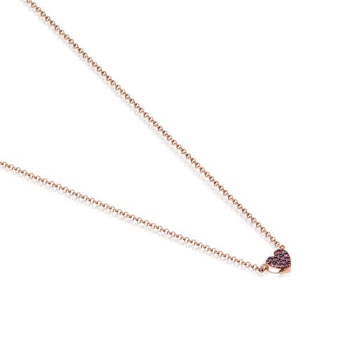 San Valentín heart Necklace in Rose Silver Vermeil with Ruby