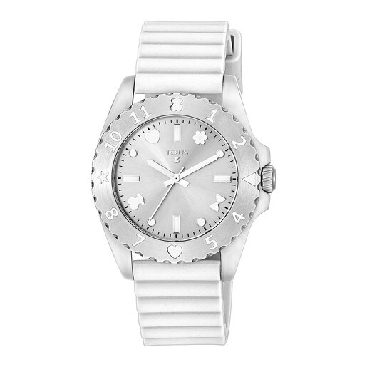 Steel Motif Watch with white Silicone strap