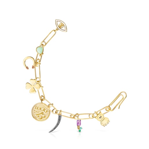 Pulsera clips con baño de oro 18 kt sobre plata y gemas TOUS Good Vibes