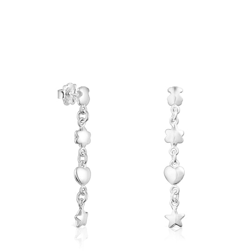 Long Silver Mini Icons motifs Earrings