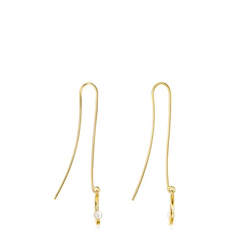 Long Nocturne half-moon Earrings in Silver Vermeil with Diamonds and Pearl  | TOUS