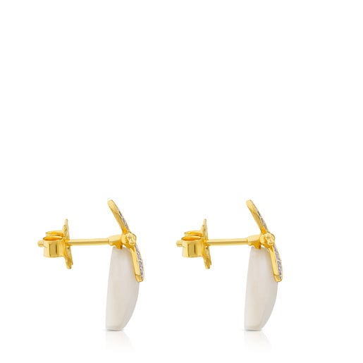 TOUS Bera Earrings in yellow and white Gold with Mother-of-pearl and Diamonds.