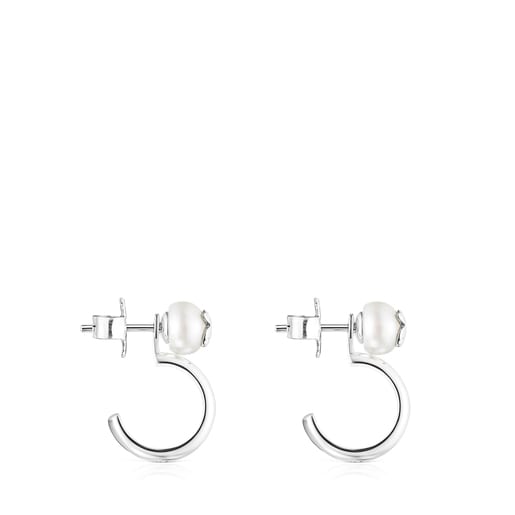 Silver and Pearl Icon Pearl Earrings