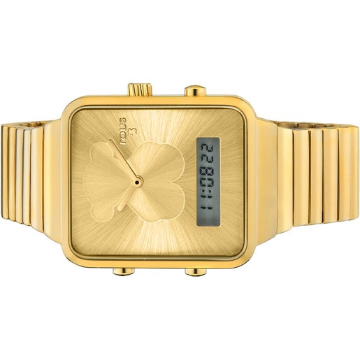 Reloj digital I-Bear de acero IP dorado