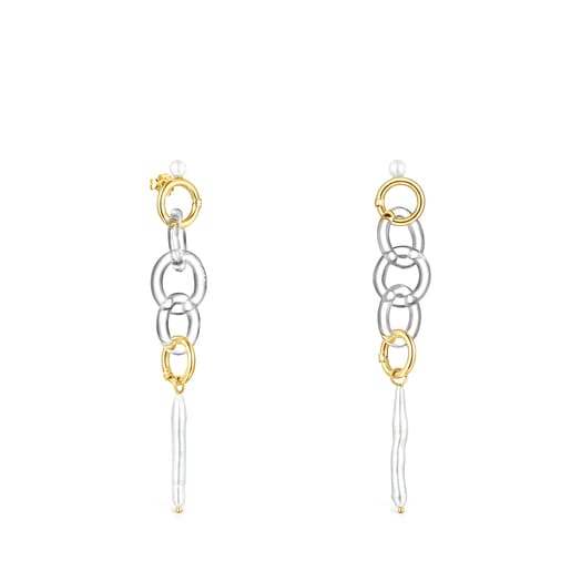 Long Gold Luz Earrings with Crystal and Pearl