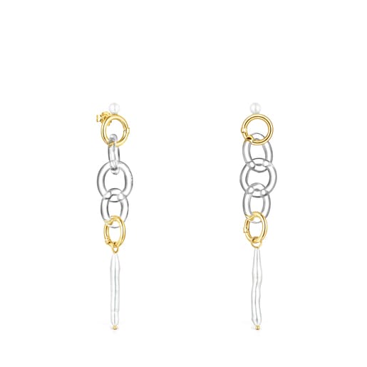 Long Gold Luz Earrings with Crystal and Pearl | TOUS