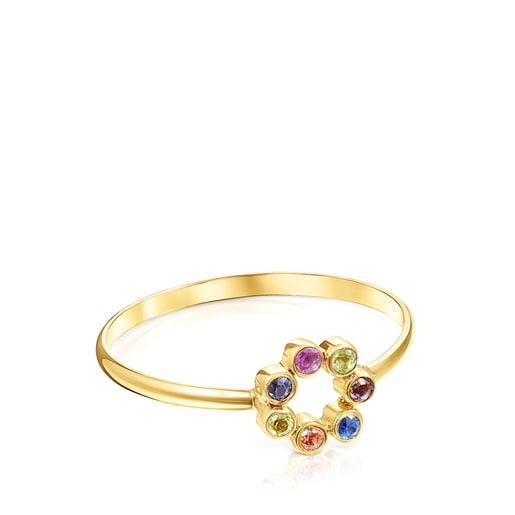 Bague Straight Color disque en Or et Pierres précieuses