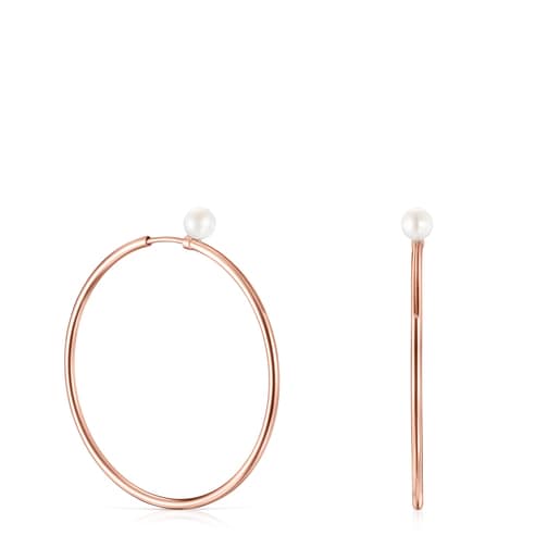 TOUS Basics large Earrings in Rose Silver Vermeil with Pearl | TOUS