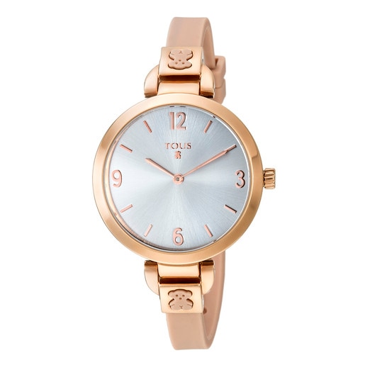 Pink IP Steel Bohème Watch with nude Silicone strap