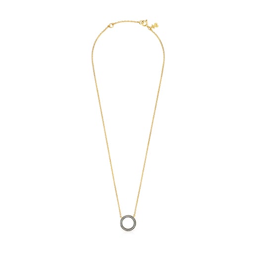 Nocturne disc Necklace in Silver Vermeil with Diamonds