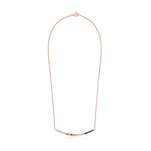 Straight Necklace in Rose Silver Vermeil with Gemstones