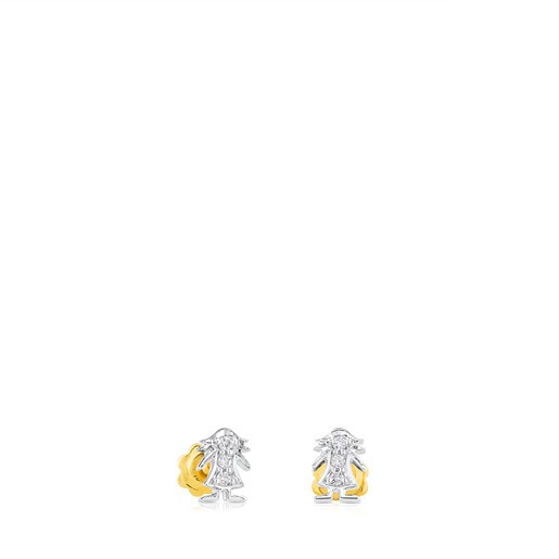 Pendientes Puppies de Oro blanco con diamantes silueta niña