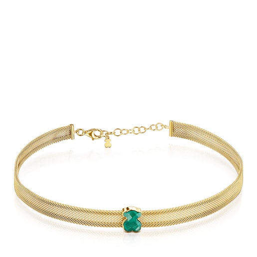 Collana in Acciaio IP Gold e Maglia Color Malachite