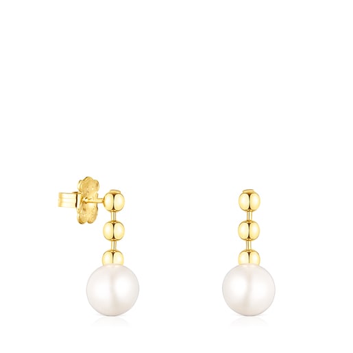 Short Silver Vermeil Gloss ball Earrings with Pearl | TOUS