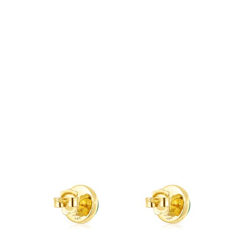 Aretes Cocktail con baño de oro 18 kt sobre plata y glass verde