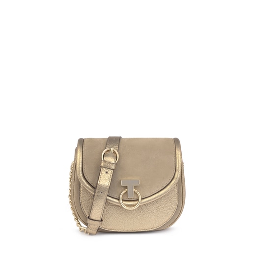 T Hold Chain gold-colored leather crossbody bag | TOUS