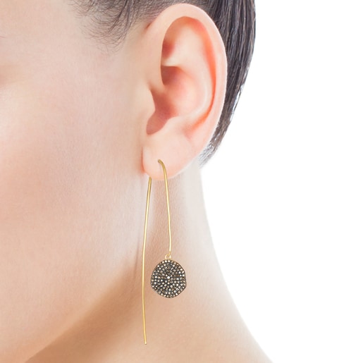 Long Silver Vermeil Nenufar Earrings with Diamonds