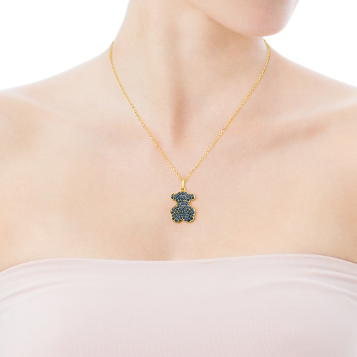 Gold Pendant with blue Sapphires big Bear motif Icon Gems | TOUS