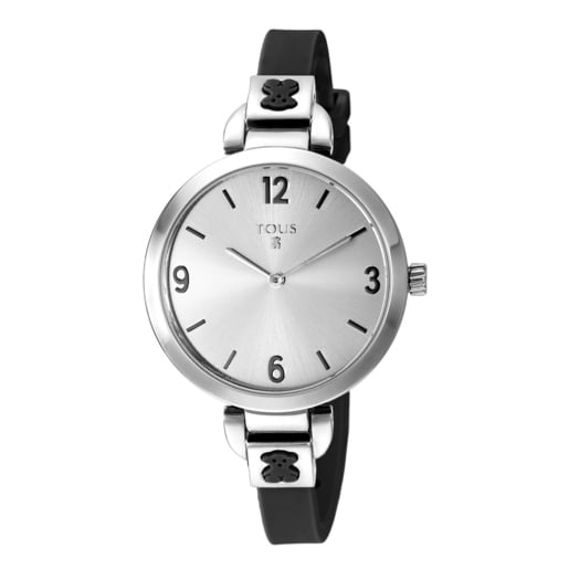Steel Bohème Watch with black Silicone strap