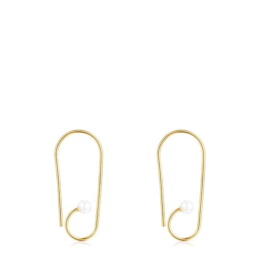 Short Silver Vermeil Nenufar Earrings with Pearls | TOUS