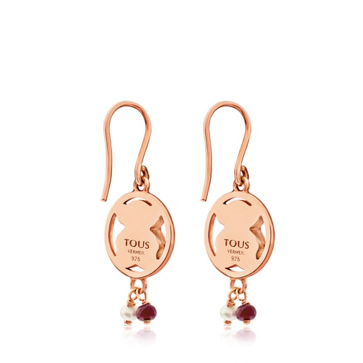 Aretes Camille con baño de oro rosa 18 kt sobre plata con Cuarzo con Dumortierita, Rubí tratado y Perla cultivada