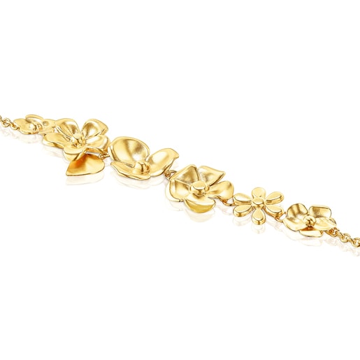 Pulsera flores con baño de oro 18 kt sobre plata Fragile Nature