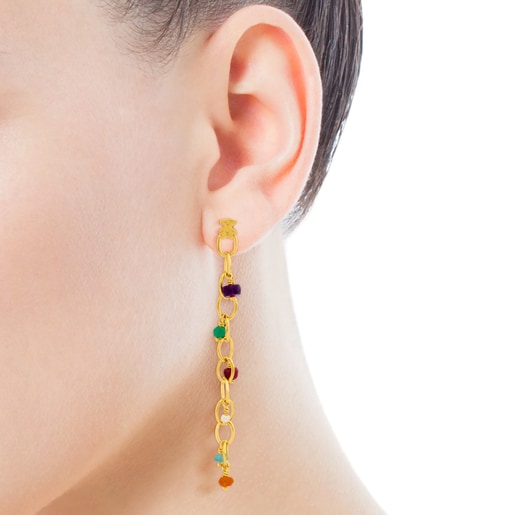 Vermeil Silver Elise Earrings with Gemstones and Pearl