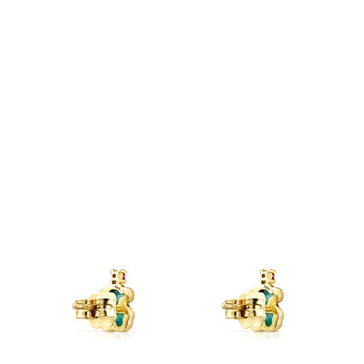 Gold TOUS Color Earrings with Amazonite and Ruby