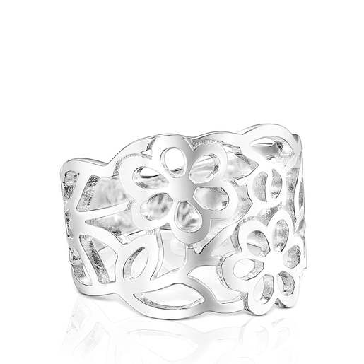 Anillo estrecho Antic de plata motivos Flor